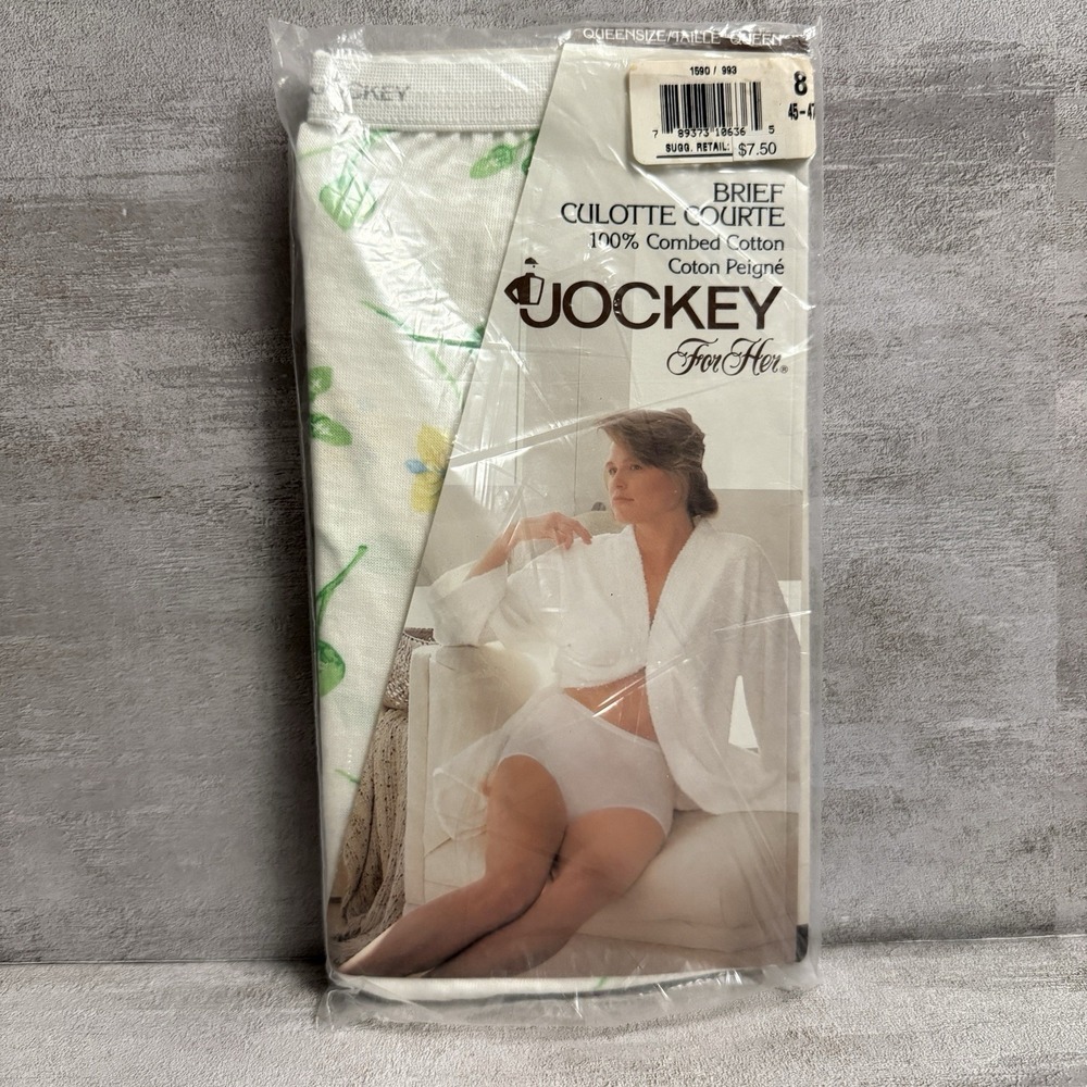 Vintage 90s Jockey for‎ Her Brief Underwear Panties Size XL 100% Cotton Flowers